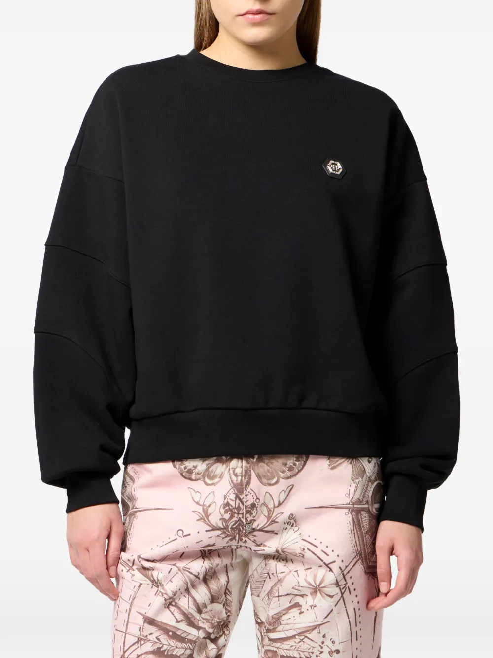 Philipp Plein Fleece sweater met ronde hals en logo Zwart
