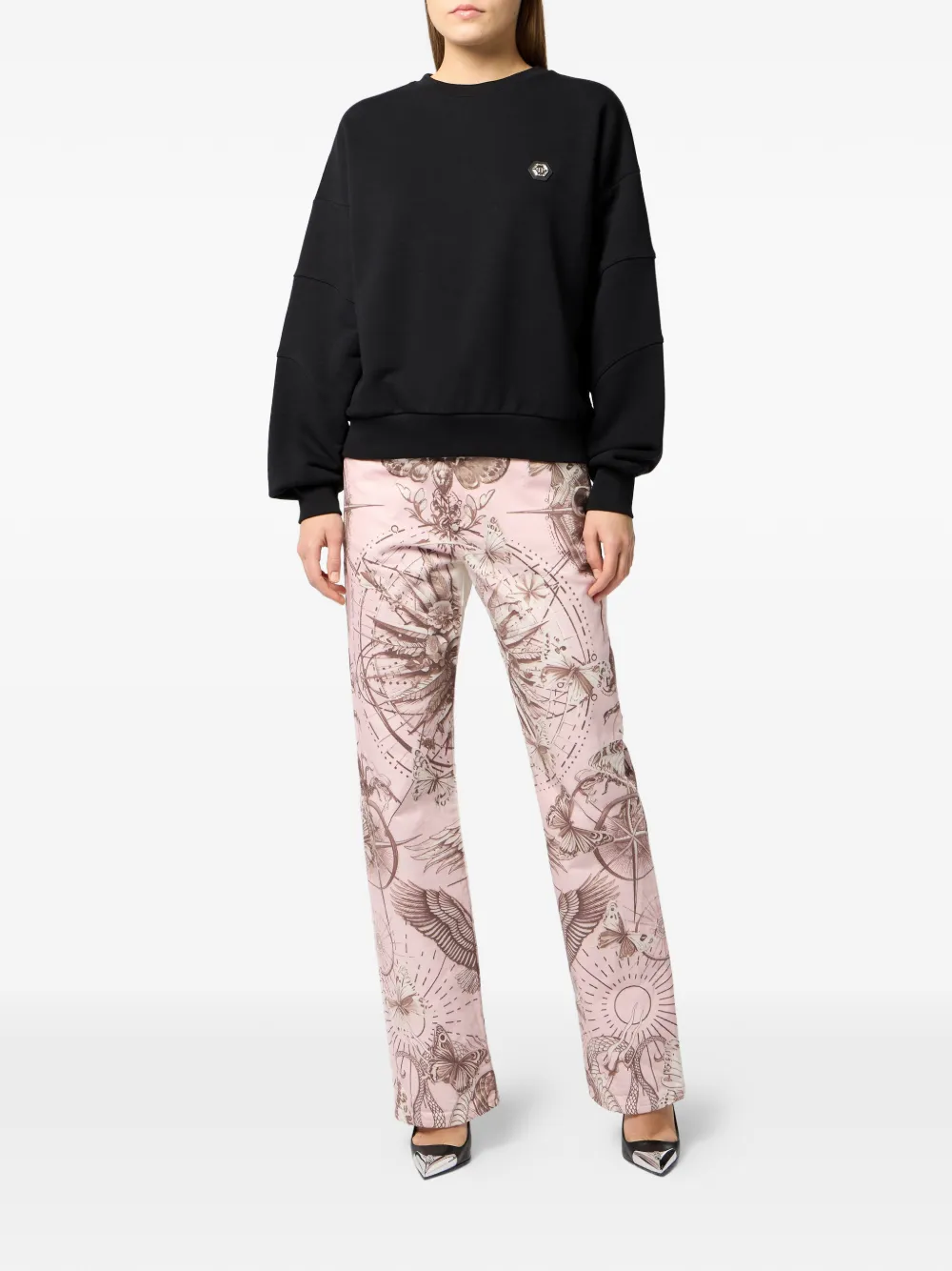 Philipp Plein Fleece sweater met ronde hals en logo Zwart