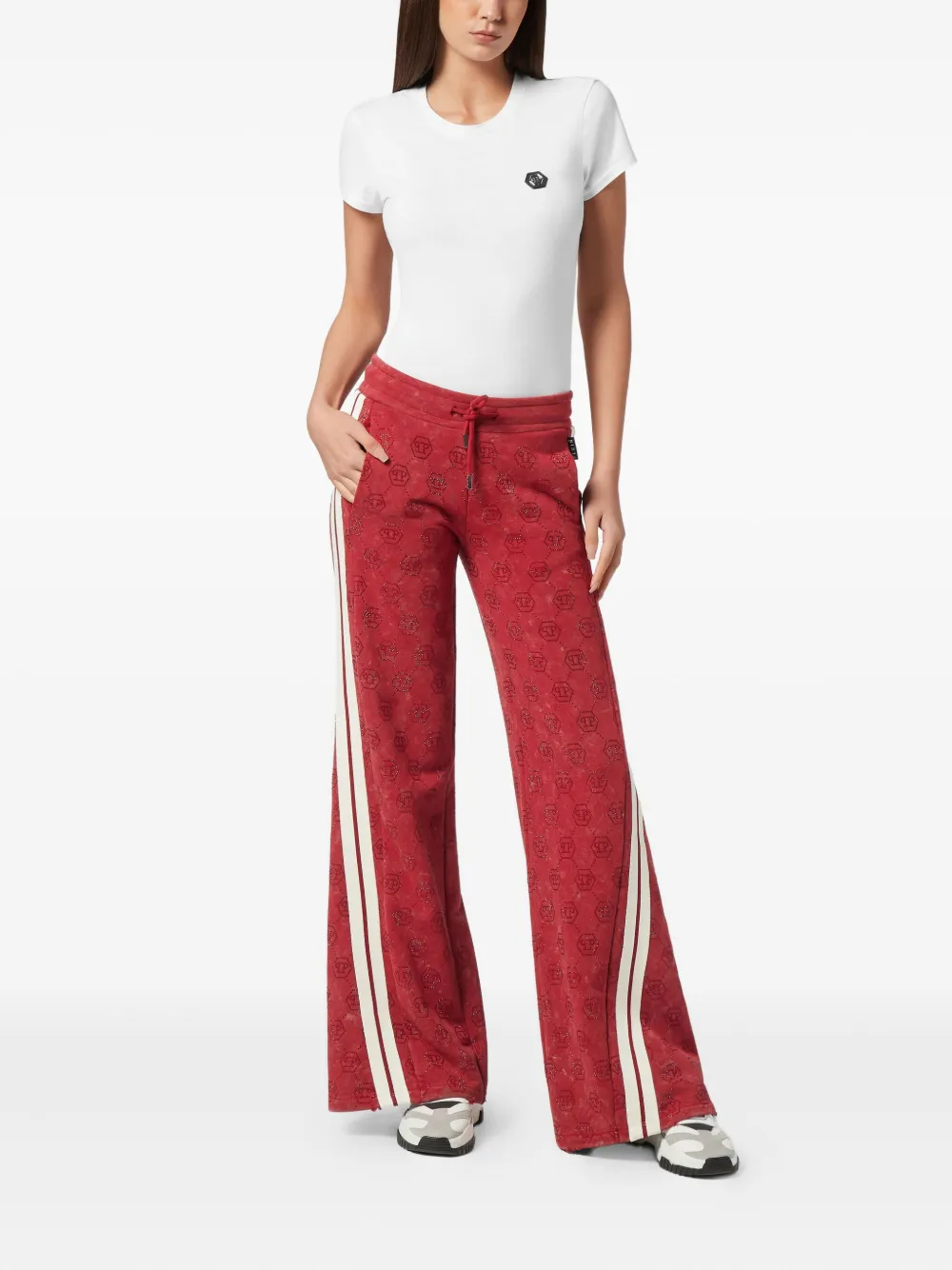 Philipp Plein Broek met zijstreep en monogram - Rood