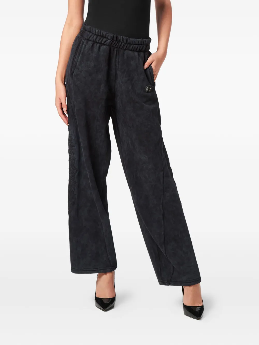Philipp Plein Embroidered Panelled Track Pants In Black