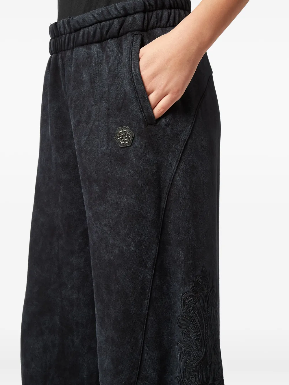 Philipp Plein Embroidered Panelled Track Pants In Black
