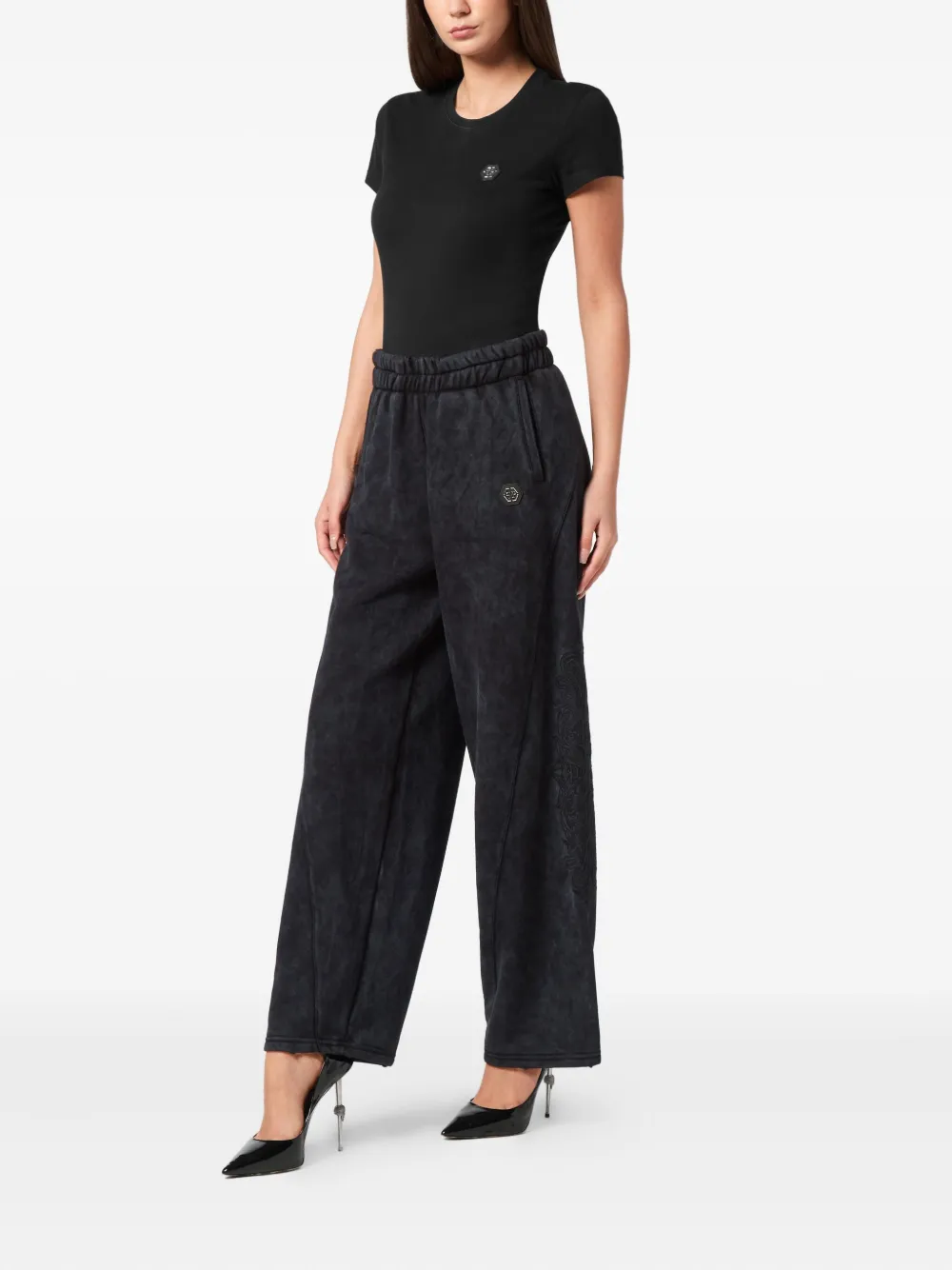 Philipp Plein Embroidered Panelled Track Pants In Black