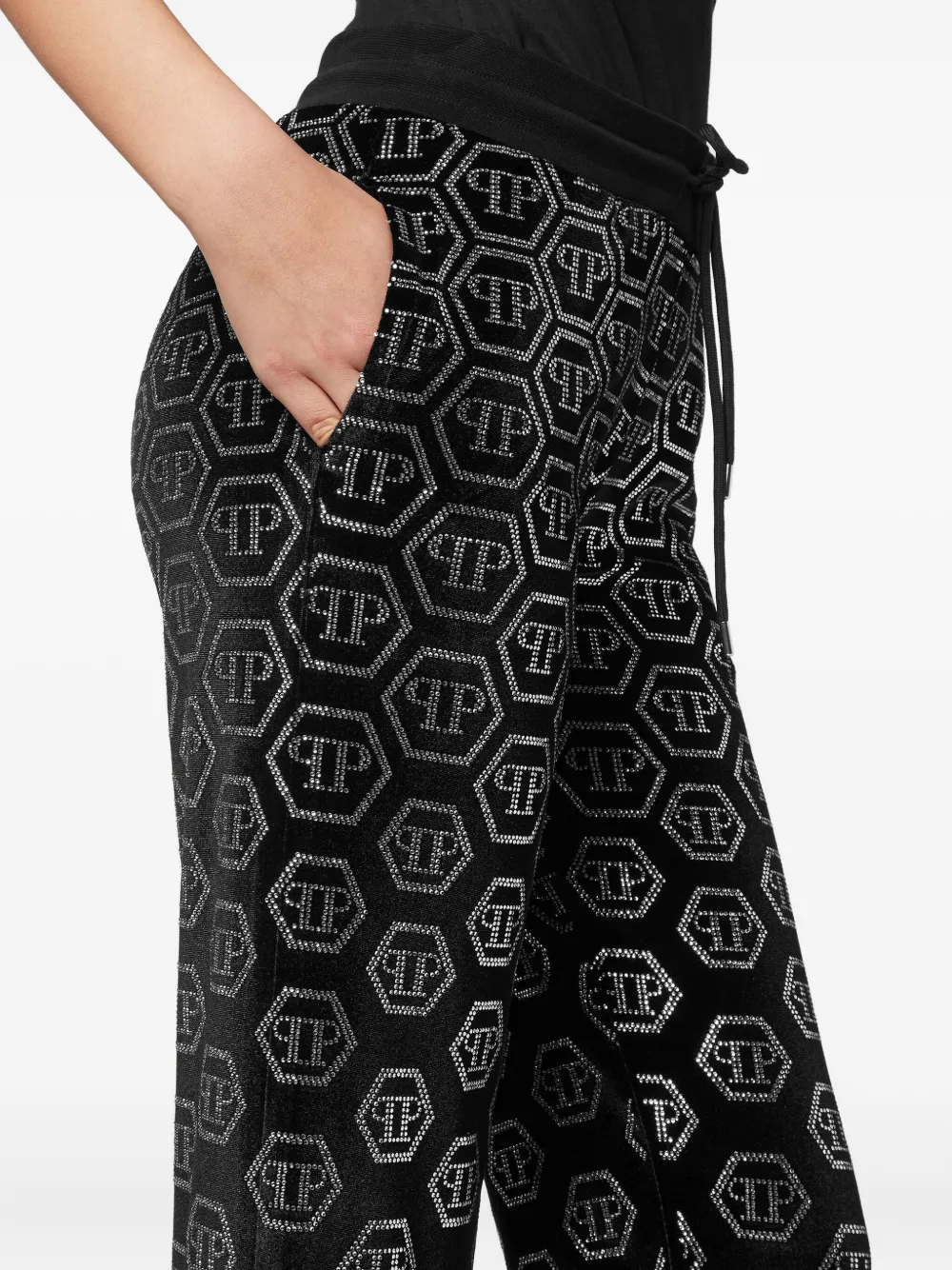 Philipp Plein Fluwelen broek verfraaid met monogram Zwart