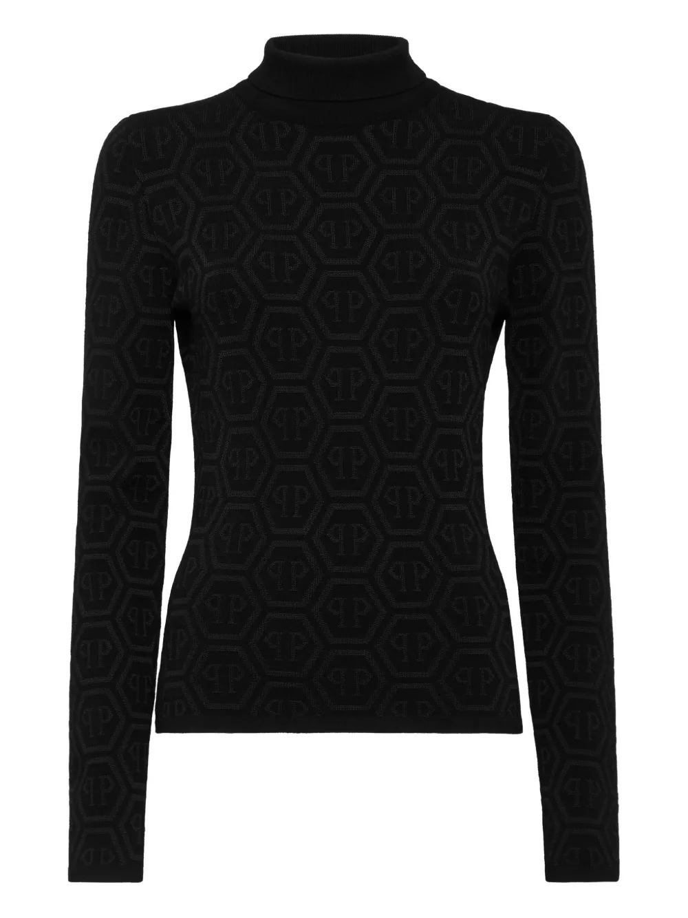 Philipp Plein Logo-pattern Turtleneck Sweater In Black
