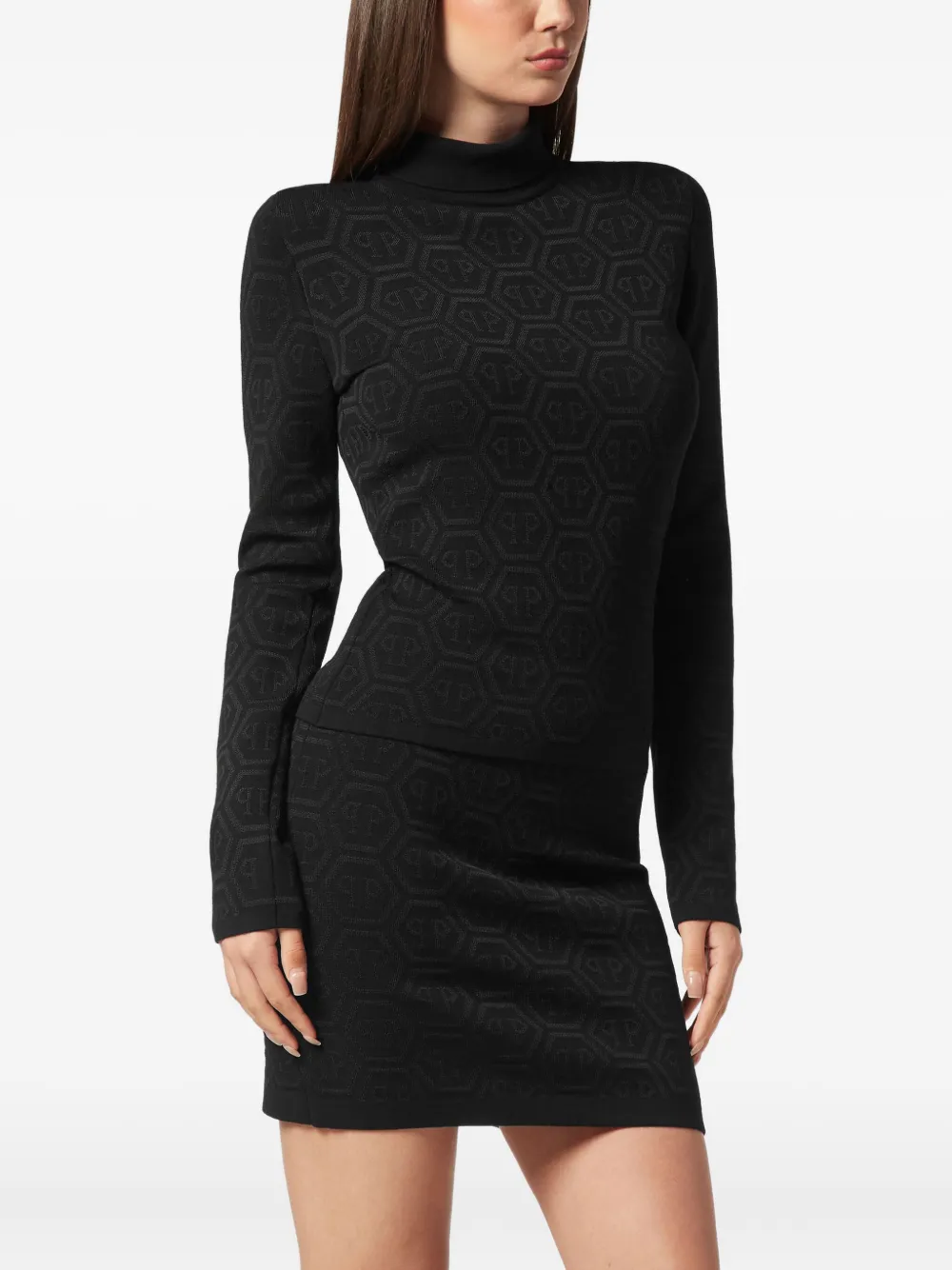 Philipp Plein Logo-pattern Turtleneck Sweater In Black