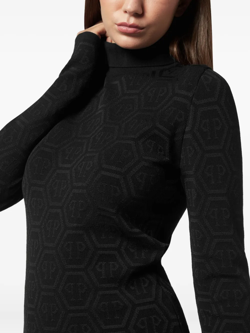 Philipp Plein Logo-pattern Turtleneck Sweater In Black