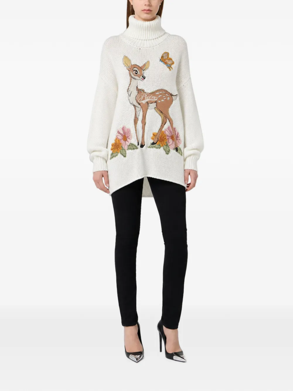Philipp Plein Oversized coltrui met Bambi-borduurwerk Beige