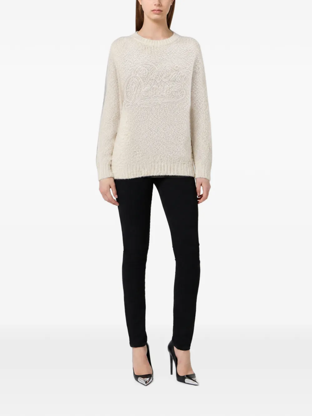 Philipp Plein Deluxe kenmerkende bouclé trui Beige