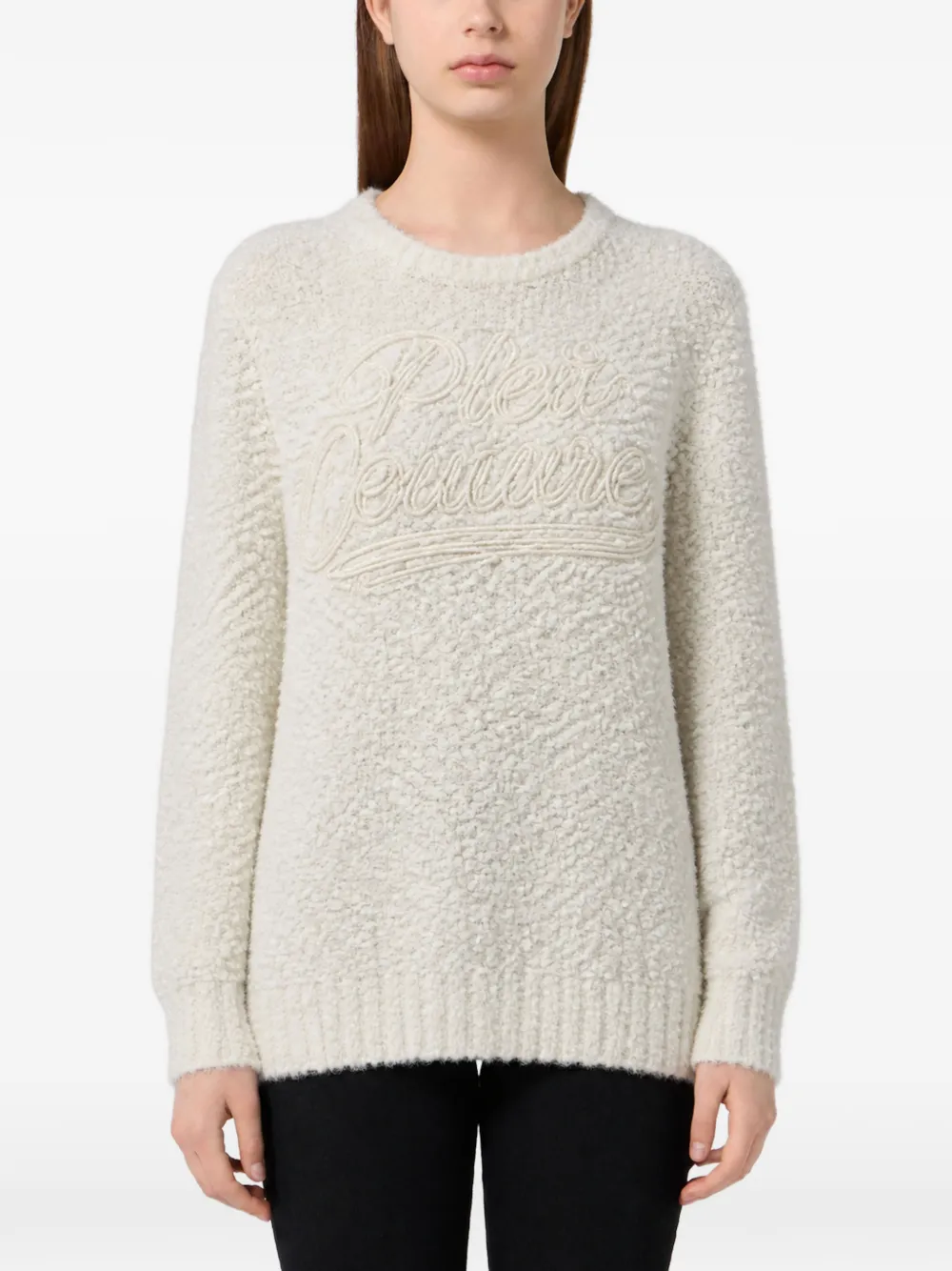 Philipp Plein Deluxe kenmerkende bouclé trui Beige