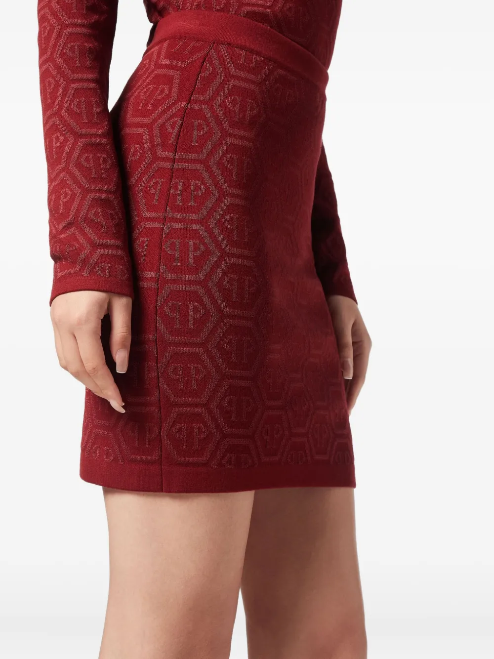 Philipp Plein Monogram Knitted Mini Skirt In Red