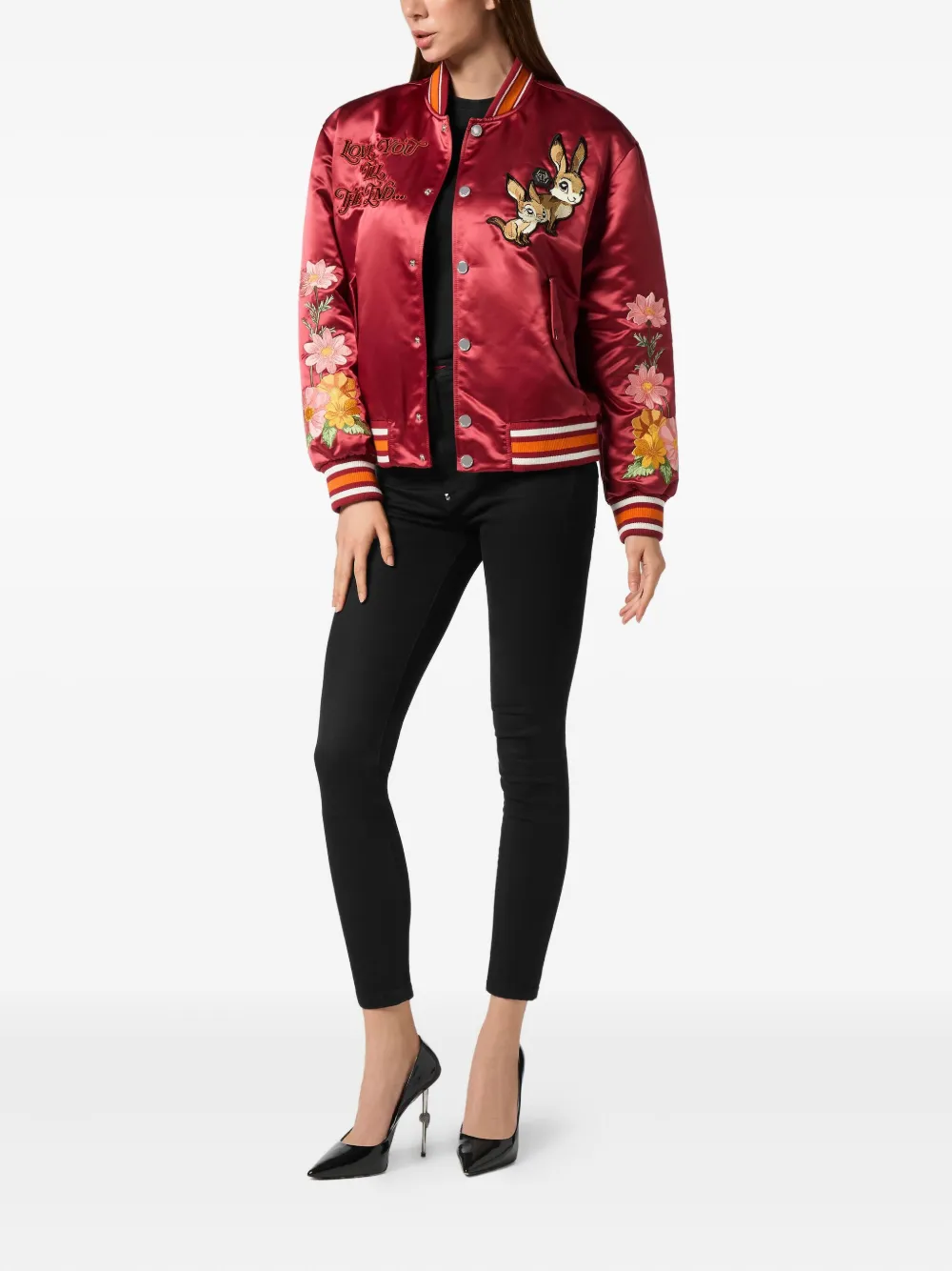  Philipp Plein Embroidered Satin Bomber Jacket 