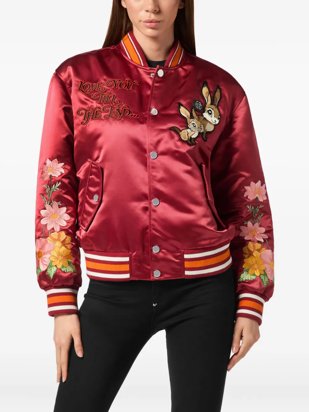  Philipp Plein Embroidered Satin Bomber Jacket 