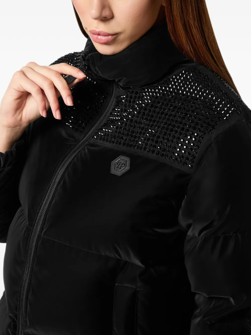 Philipp Plein Gewatteerd jack met stras Zwart