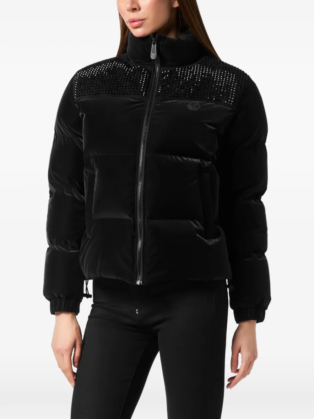 Philipp Plein Gewatteerd jack met stras Zwart
