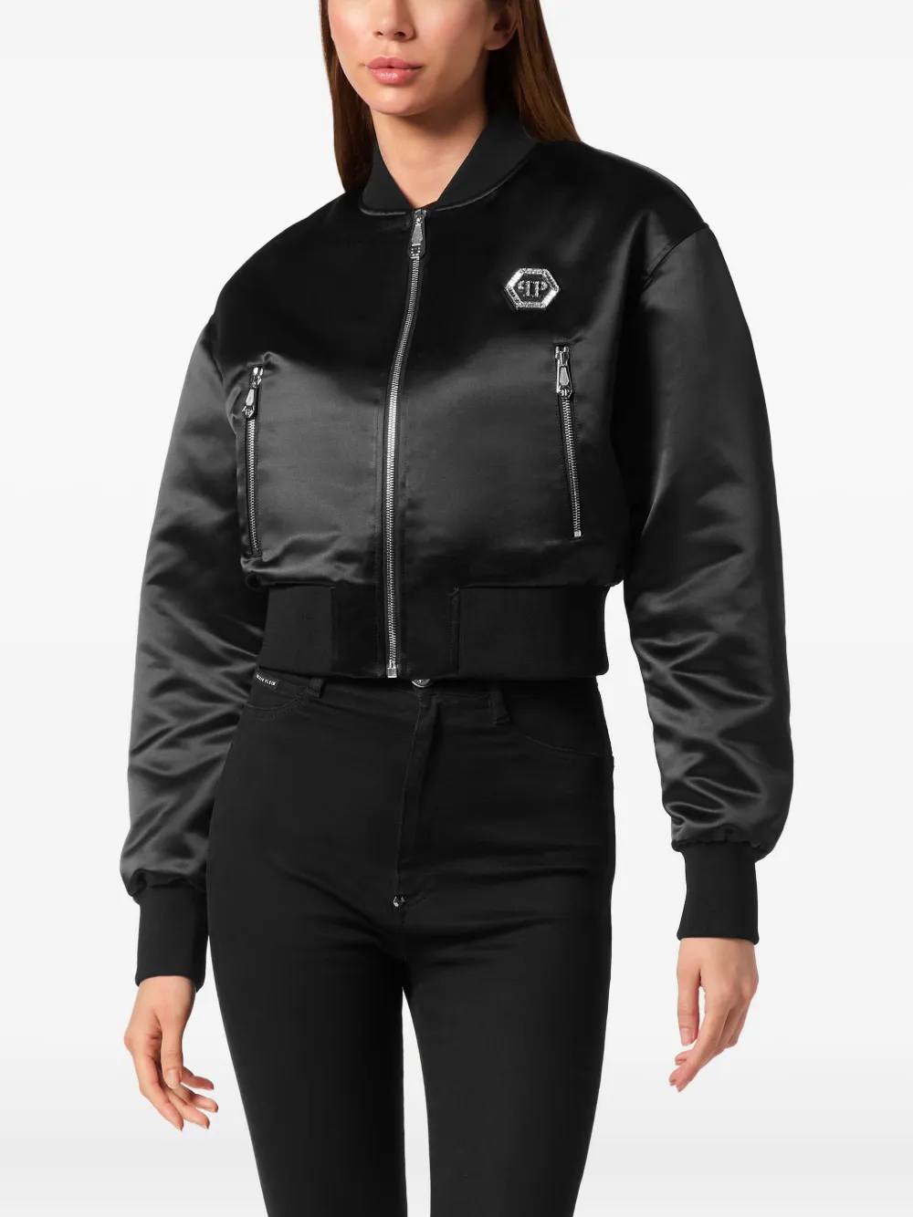 Philipp Plein Bomberjack met logoplakkaat Zwart