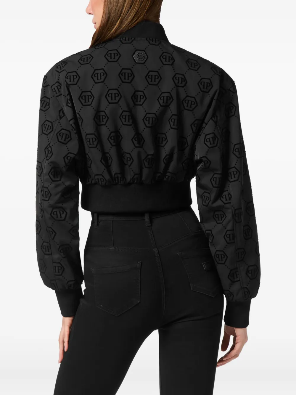  Philipp Plein Monogram Flocked Bomber Jacket - Black 