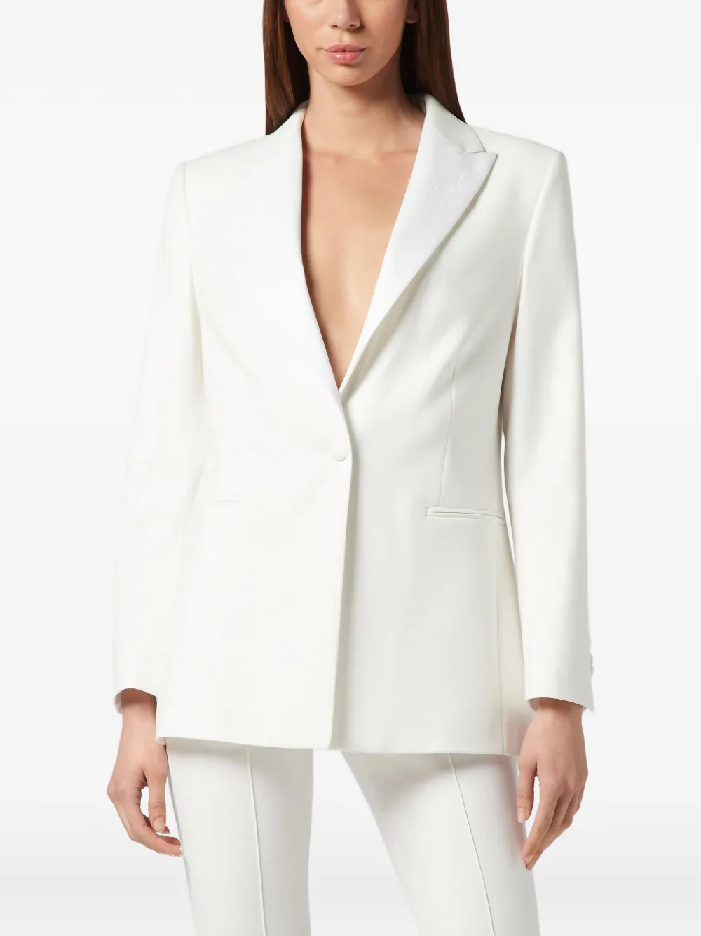 Philipp Plein Blazer met geborduurde satijnen revers Wit