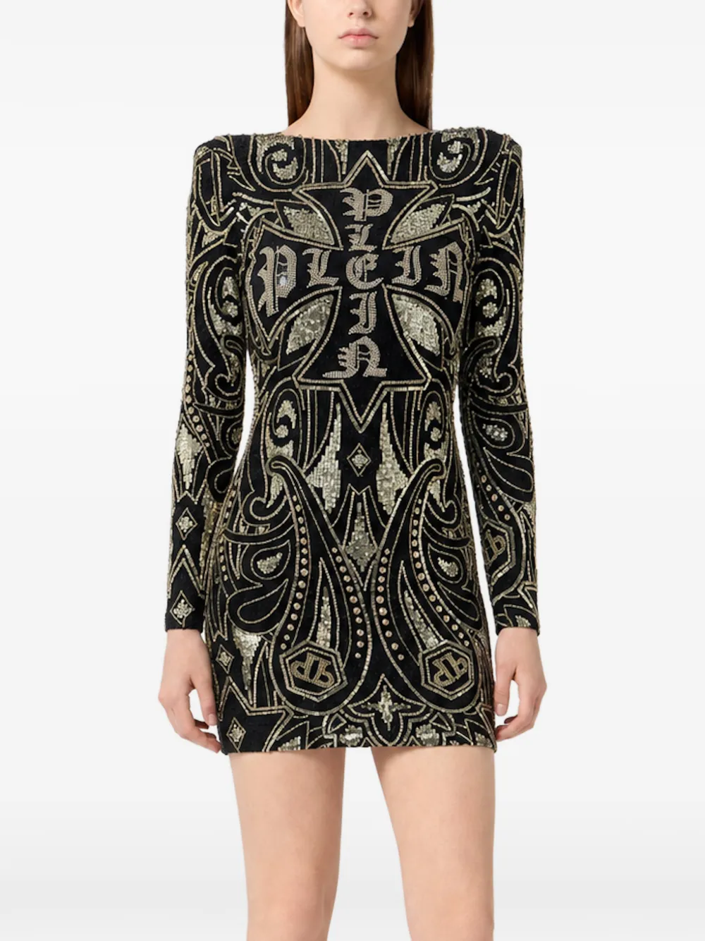 Philipp Plein open back mini dress paisley