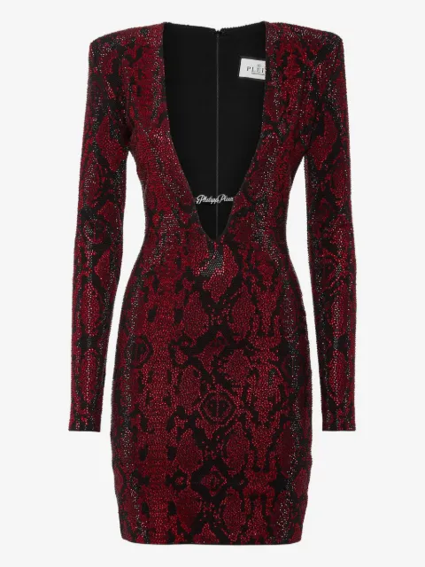 Philipp Plein long-sleeved mini dress python strass