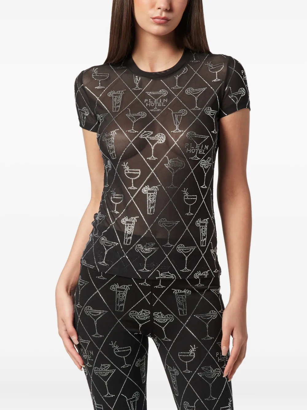 Philipp Plein Crystal-embellished Mesh T-shirt In Black