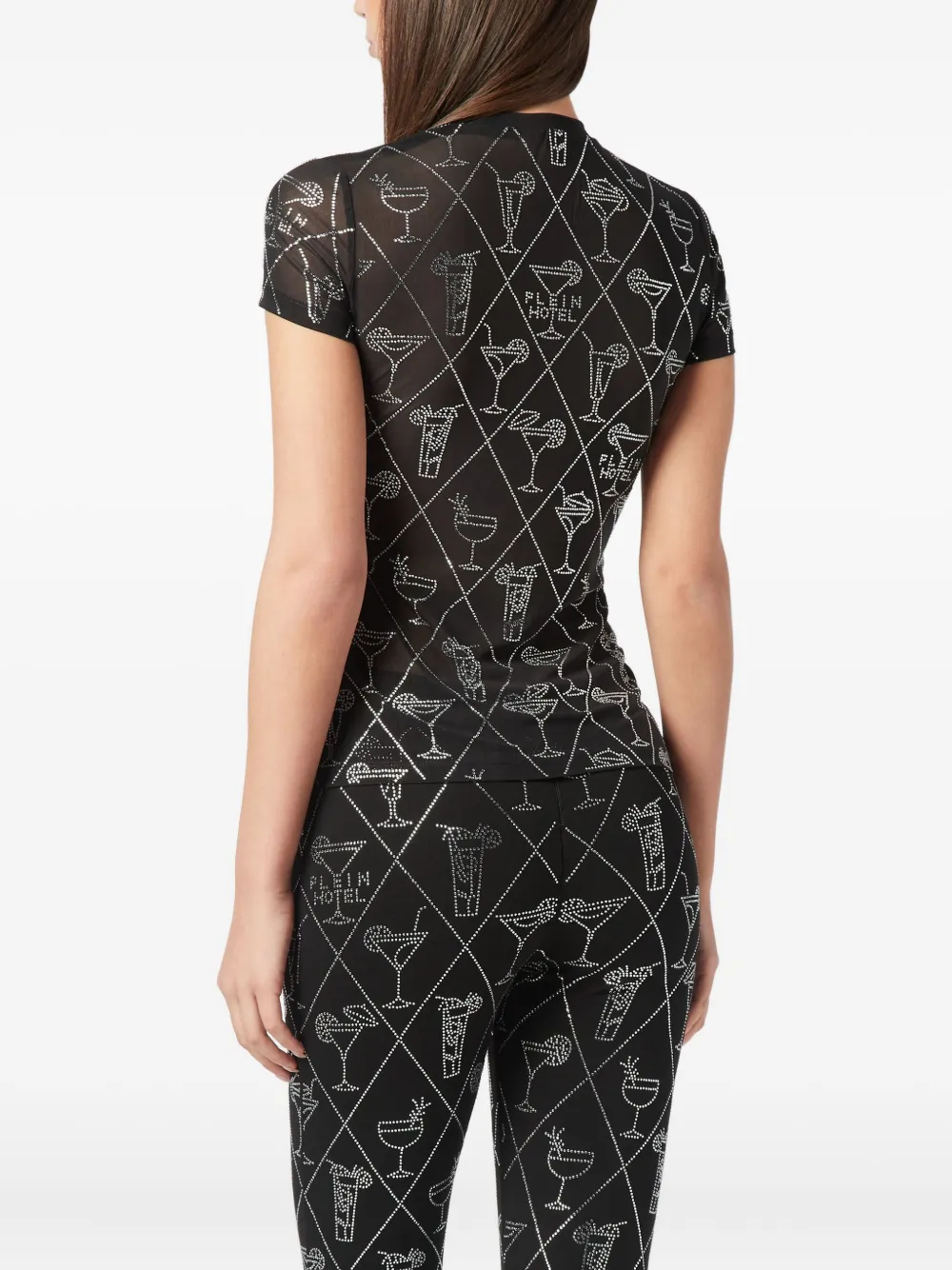 Philipp Plein Crystal-embellished Mesh T-shirt In Black