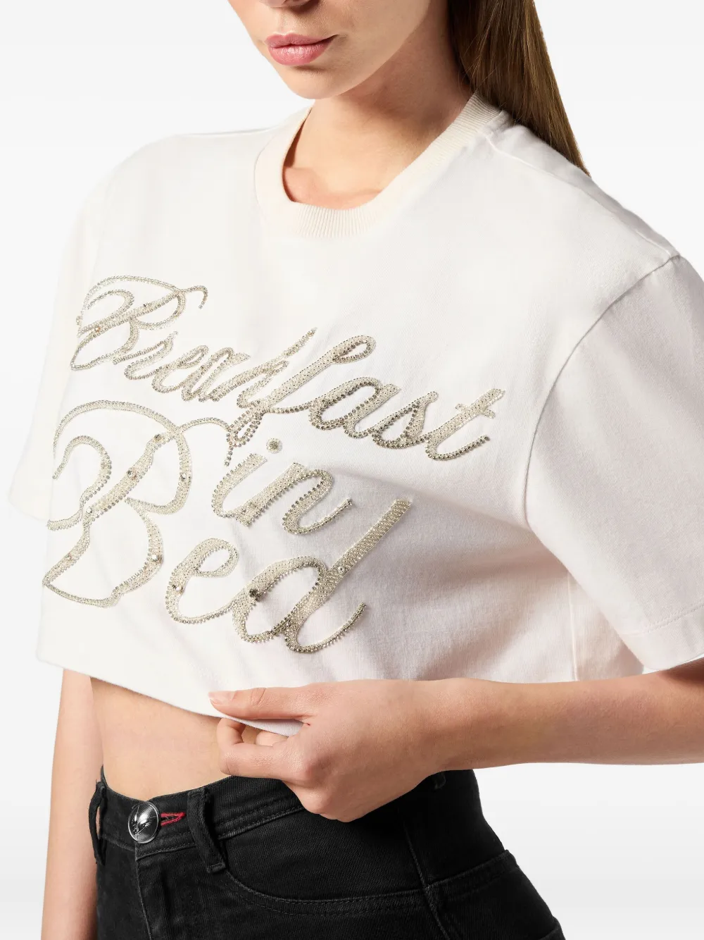 Philipp Plein Breakfast In Bed T-shirt verfraaid met kristallen Wit