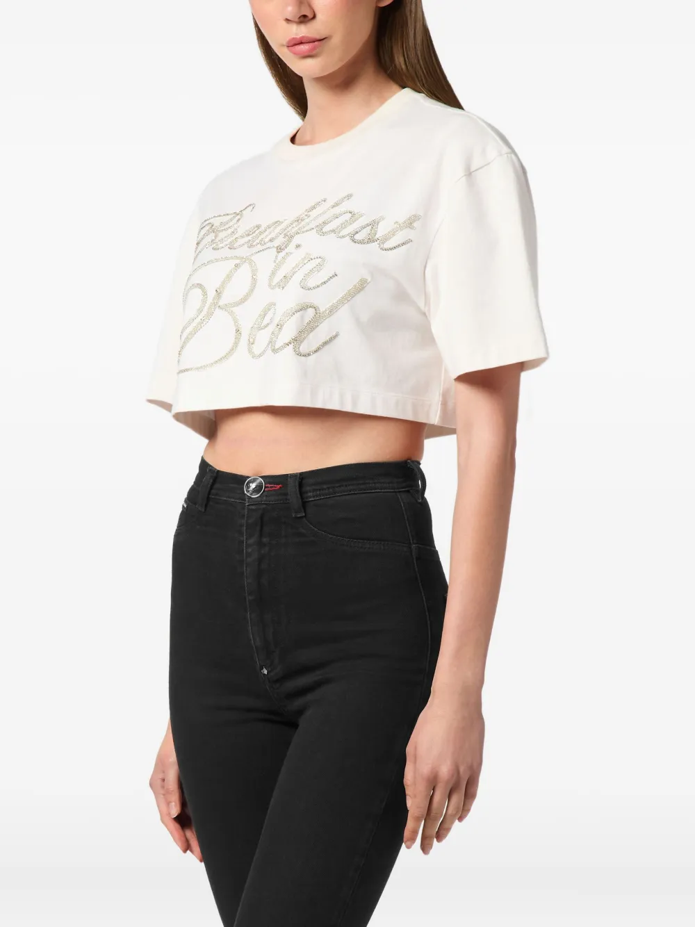Philipp Plein Breakfast In Bed T-shirt verfraaid met kristallen Wit