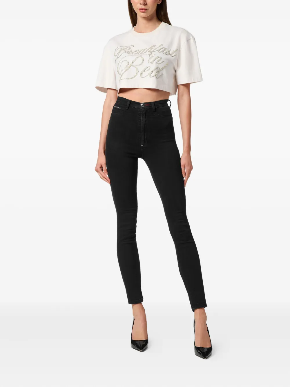 Philipp Plein Breakfast In Bed T-shirt verfraaid met kristallen Wit