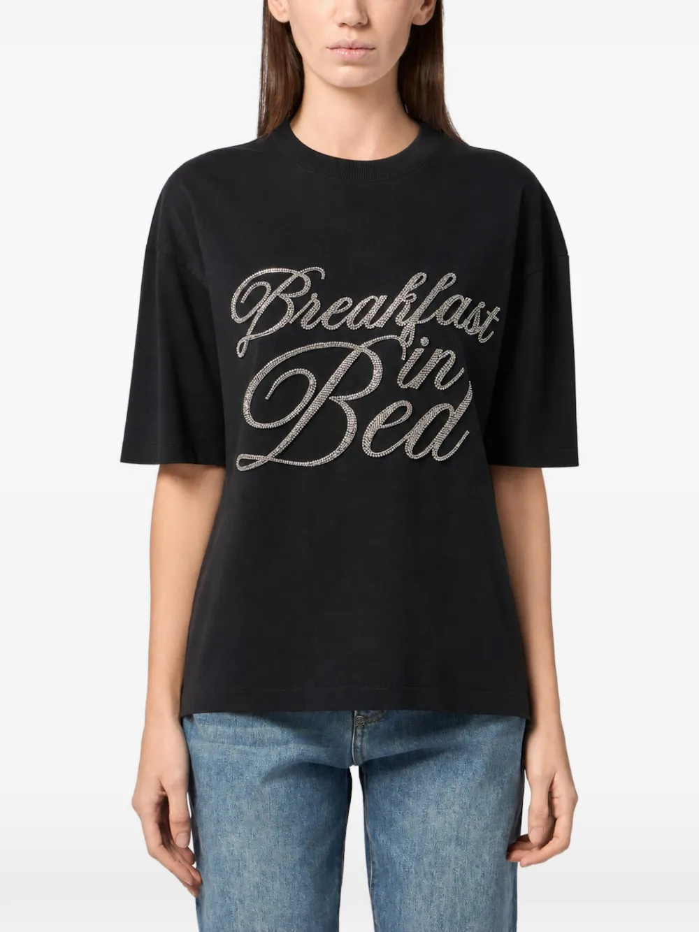 Philipp Plein Fit T-shirt met Breakfast in Bed-kristallen Zwart