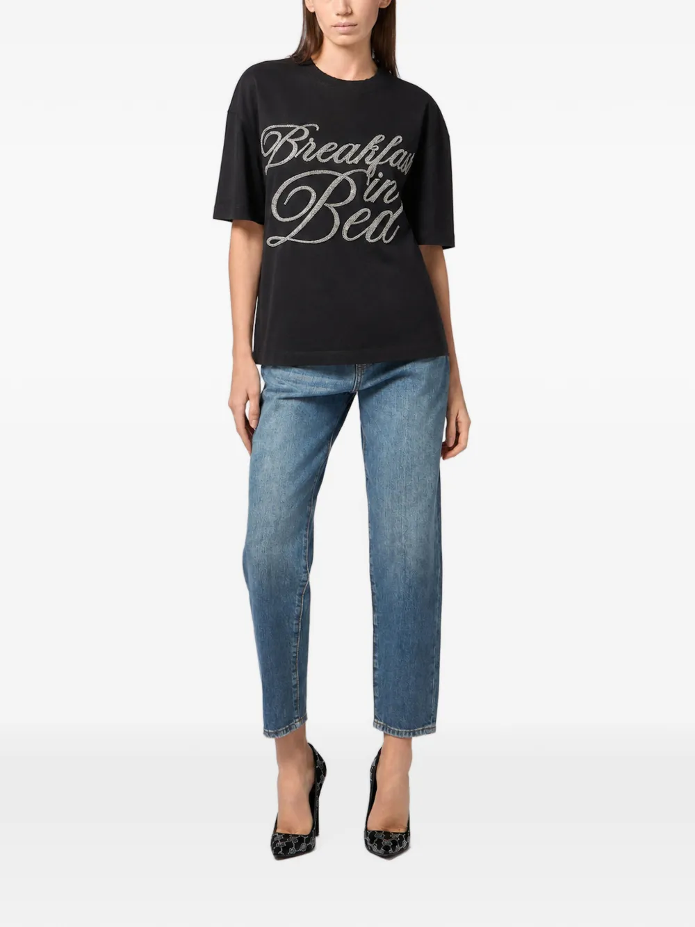 Philipp Plein Fit T-shirt met Breakfast in Bed-kristallen Zwart
