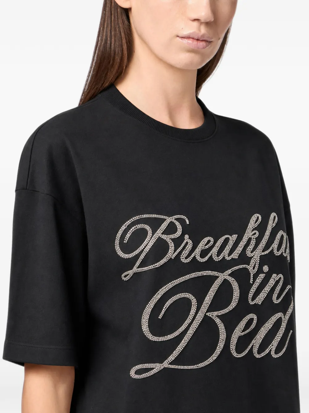 Philipp Plein Fit T-shirt met Breakfast in Bed-kristallen Zwart
