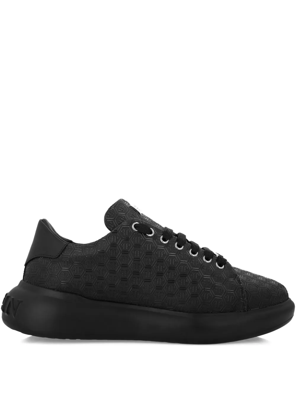 Philipp Plein Leren sneakers met monogram-reliëf Zwart