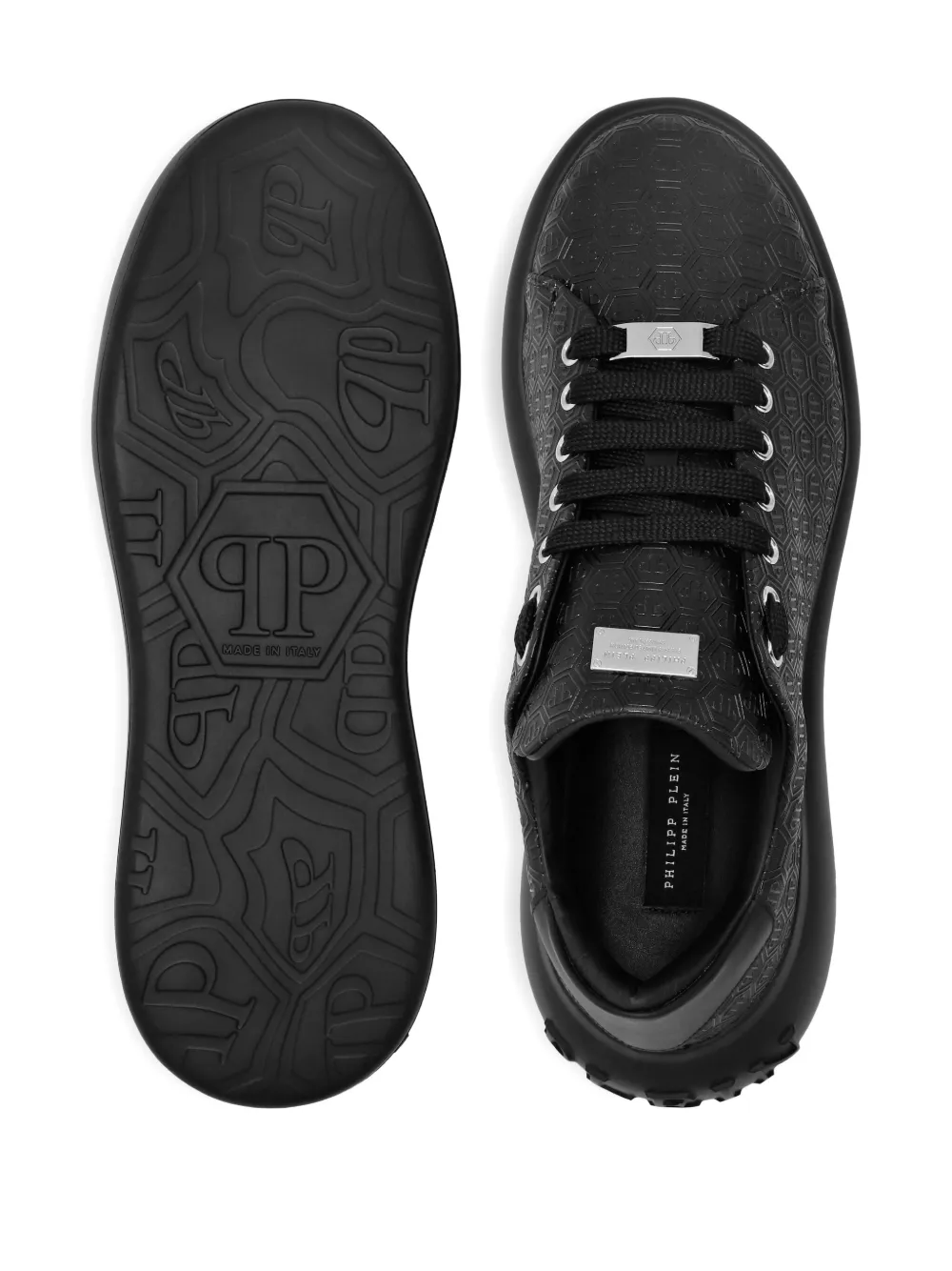 Philipp Plein Monogram-embossed Leather Sneakers In Black