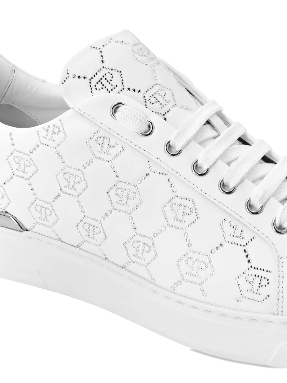 Philipp Plein Low Top Sneakers Carson Monogram Strass In White