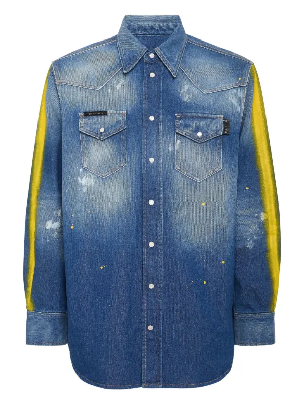 Philipp Plein ペイント デニムシャツ | ブルー | FARFETCH JP