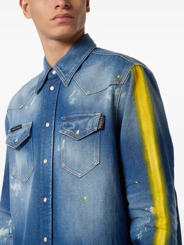 Philipp Plein ペイント デニムシャツ | ブルー | FARFETCH JP