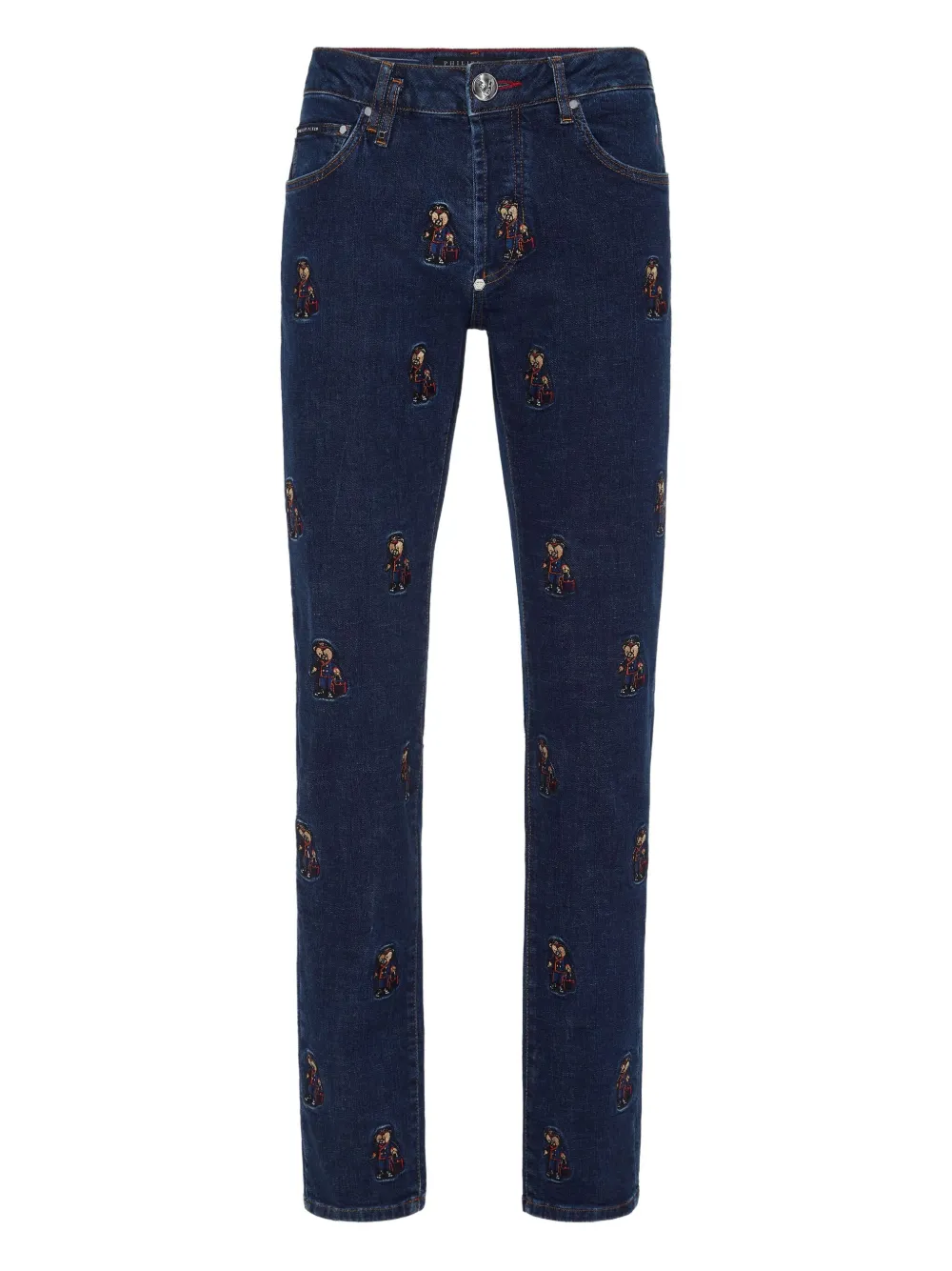 Philipp Plein Jeans met geborduurde beer Blauw