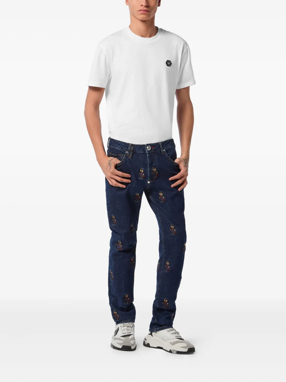 Philipp Plein Jeans met geborduurde beer - Blauw