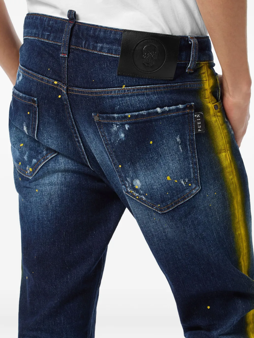 Philipp Plein Jeans met verfspatten en streep Blauw