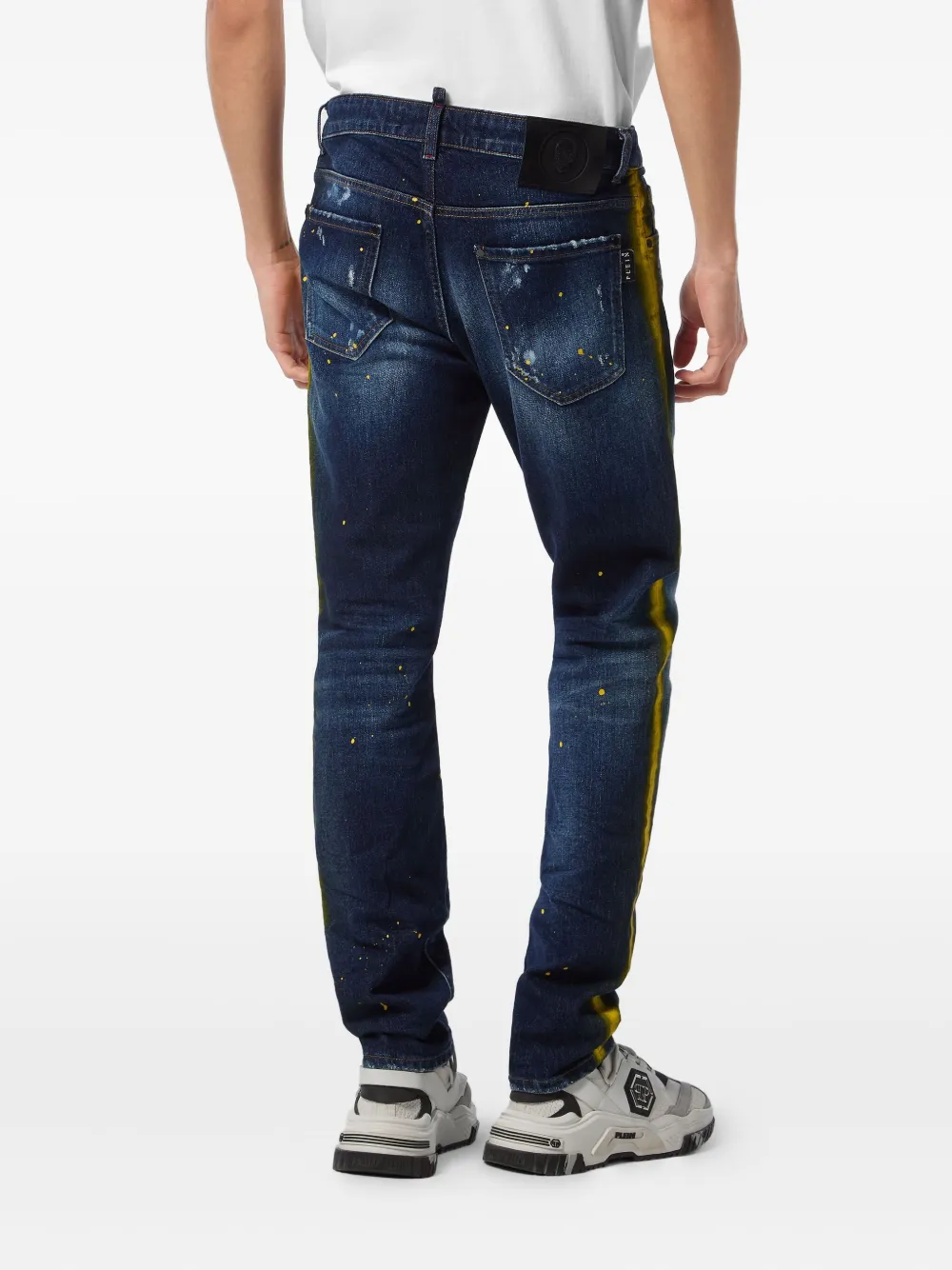 Philipp Plein Jeans met verfspatten en streep Blauw