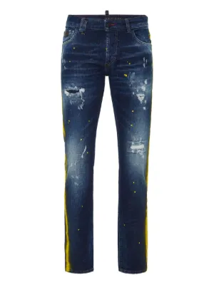 PHILIPP PLEIN スリムフィット ペイントデニム ロゴプレート 31 Philipp Plein （フィリッププレイン）ストレートジーンズ - FARFETCH