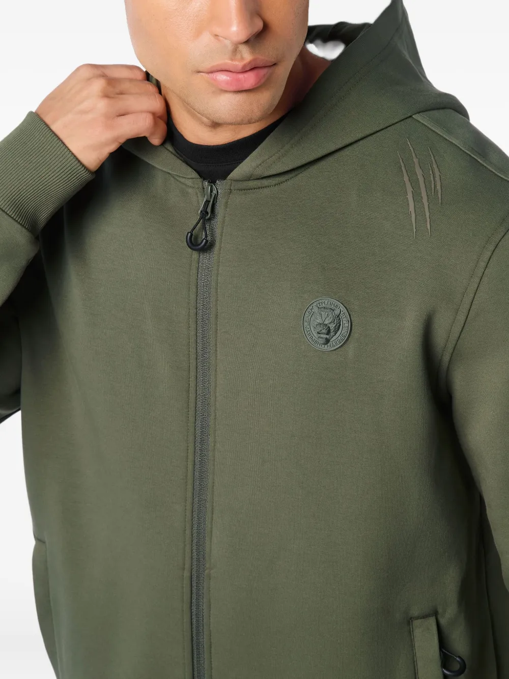 Plein Sport Hoodie met rits en logo-reliëf Groen