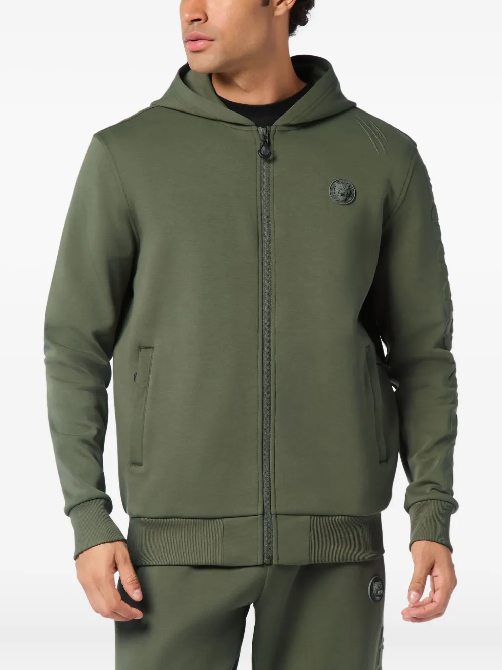 Plein Sport Hoodie met rits en logo-reliëf Groen