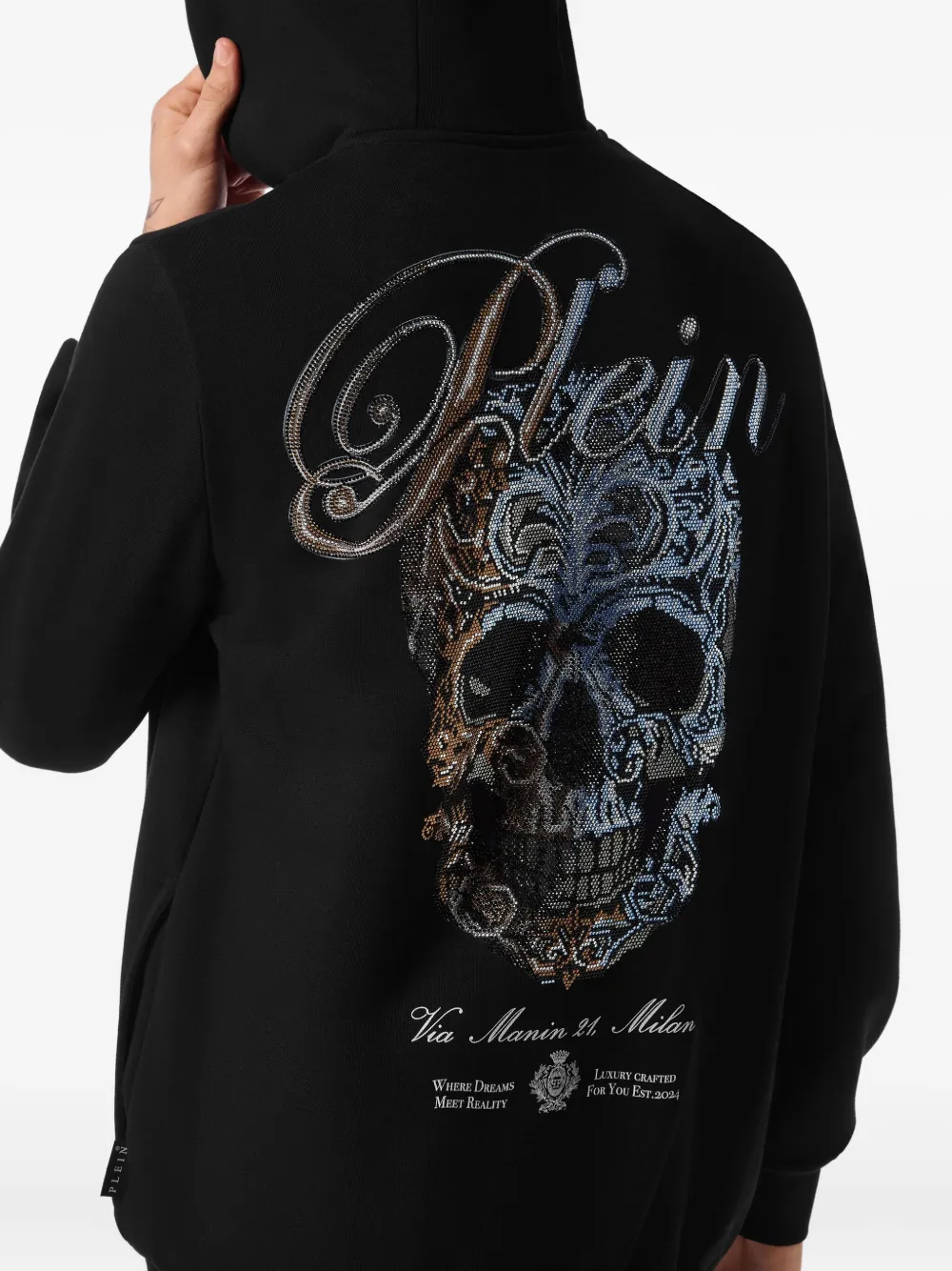 Philipp Plein Hoodie met doodskop van kristallen Zwart
