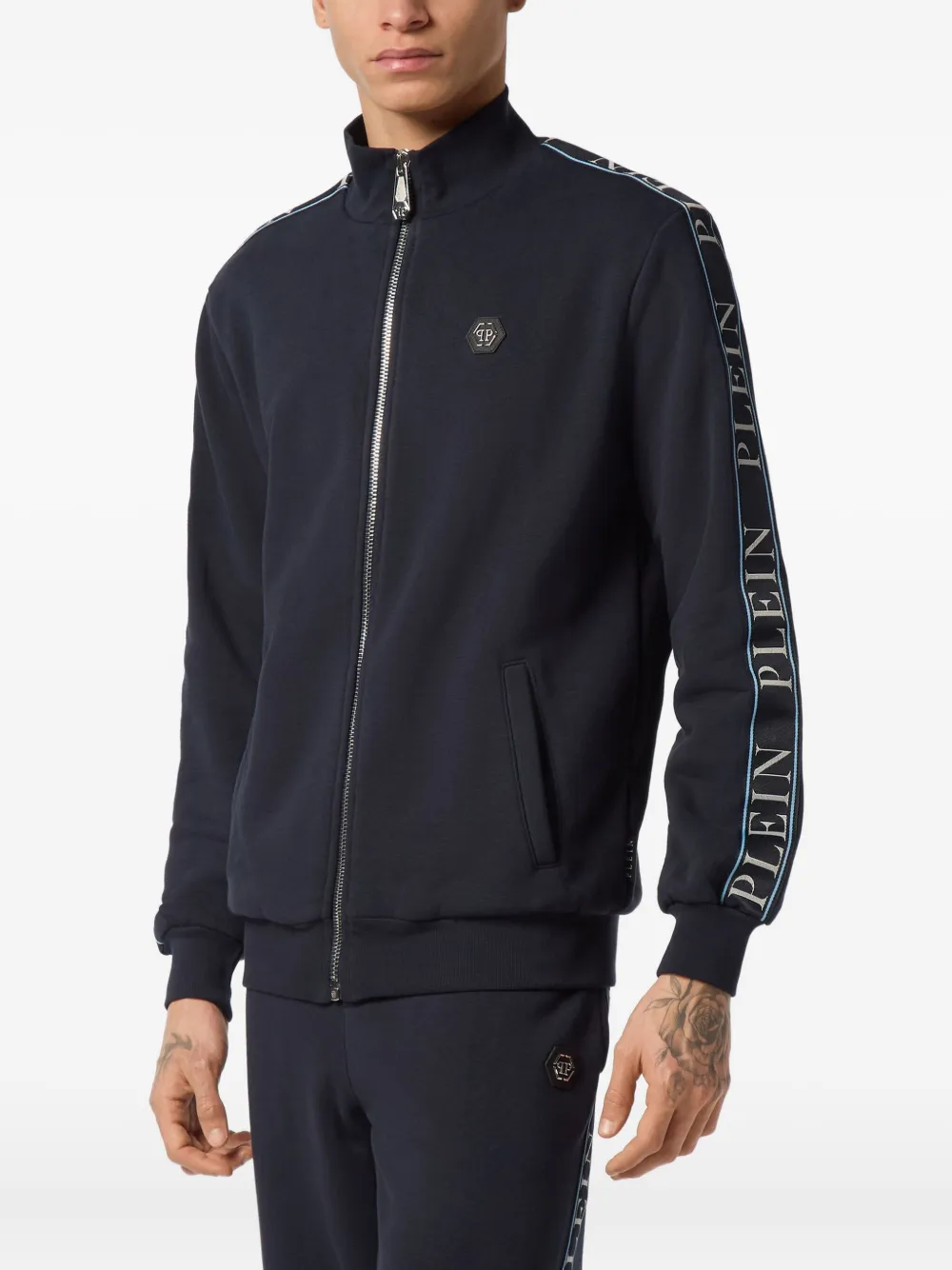 Philipp Plein Katoenen sweater met rits Blauw