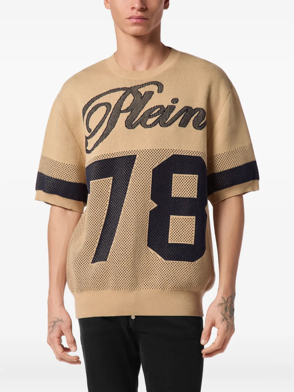 Philipp Plein T-shirt met gebreid nummer Beige