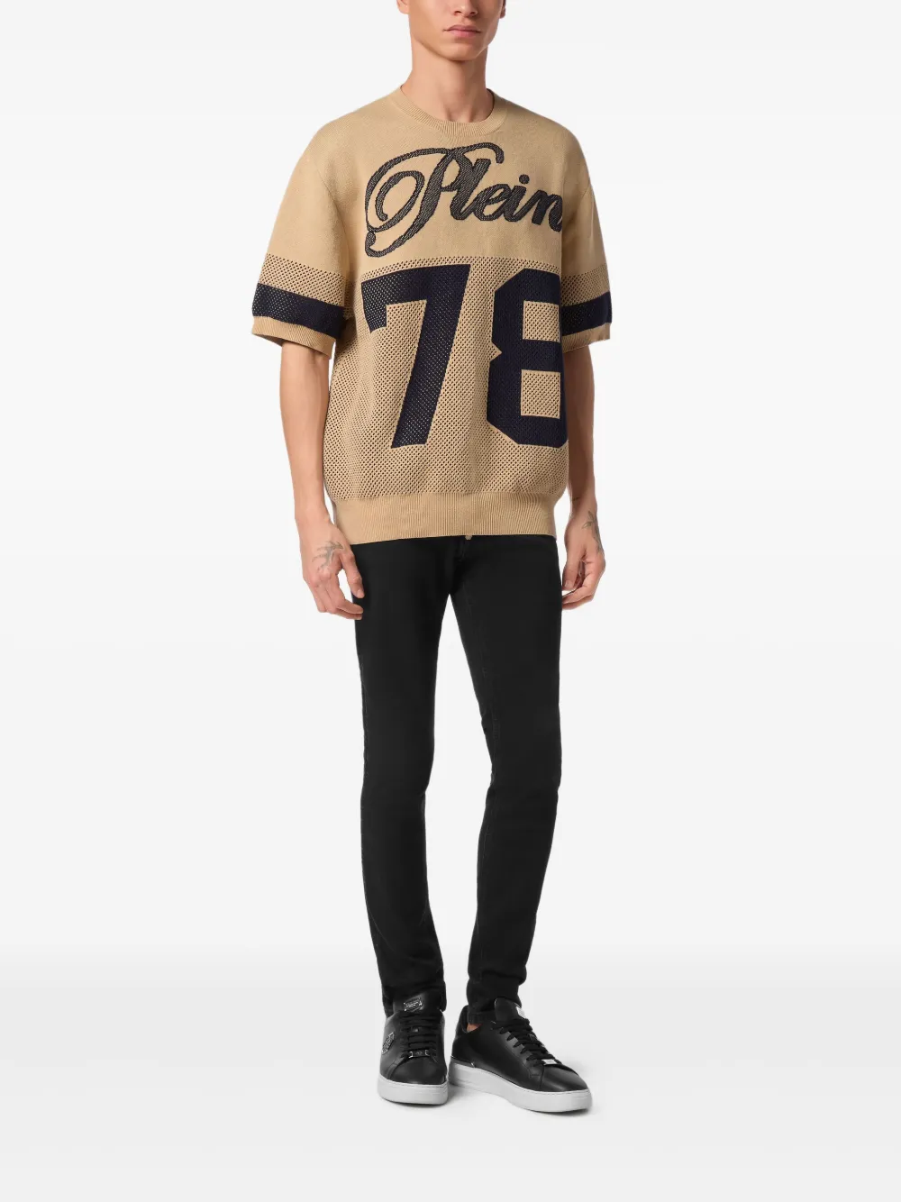 Philipp Plein T-shirt met gebreid nummer Beige
