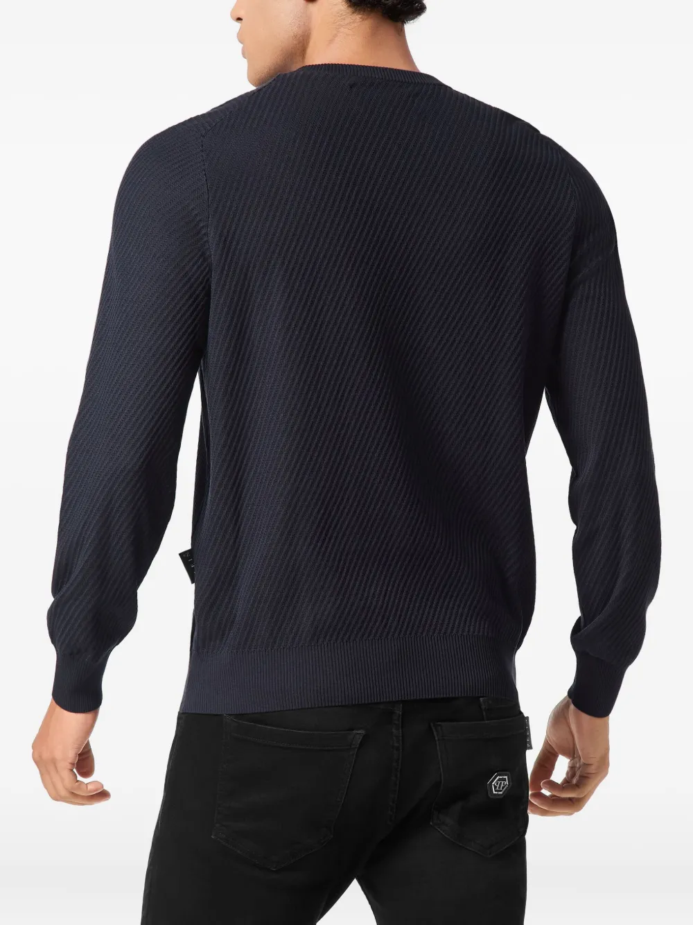 Philipp Plein Geribbelde trui met logodetail Blauw