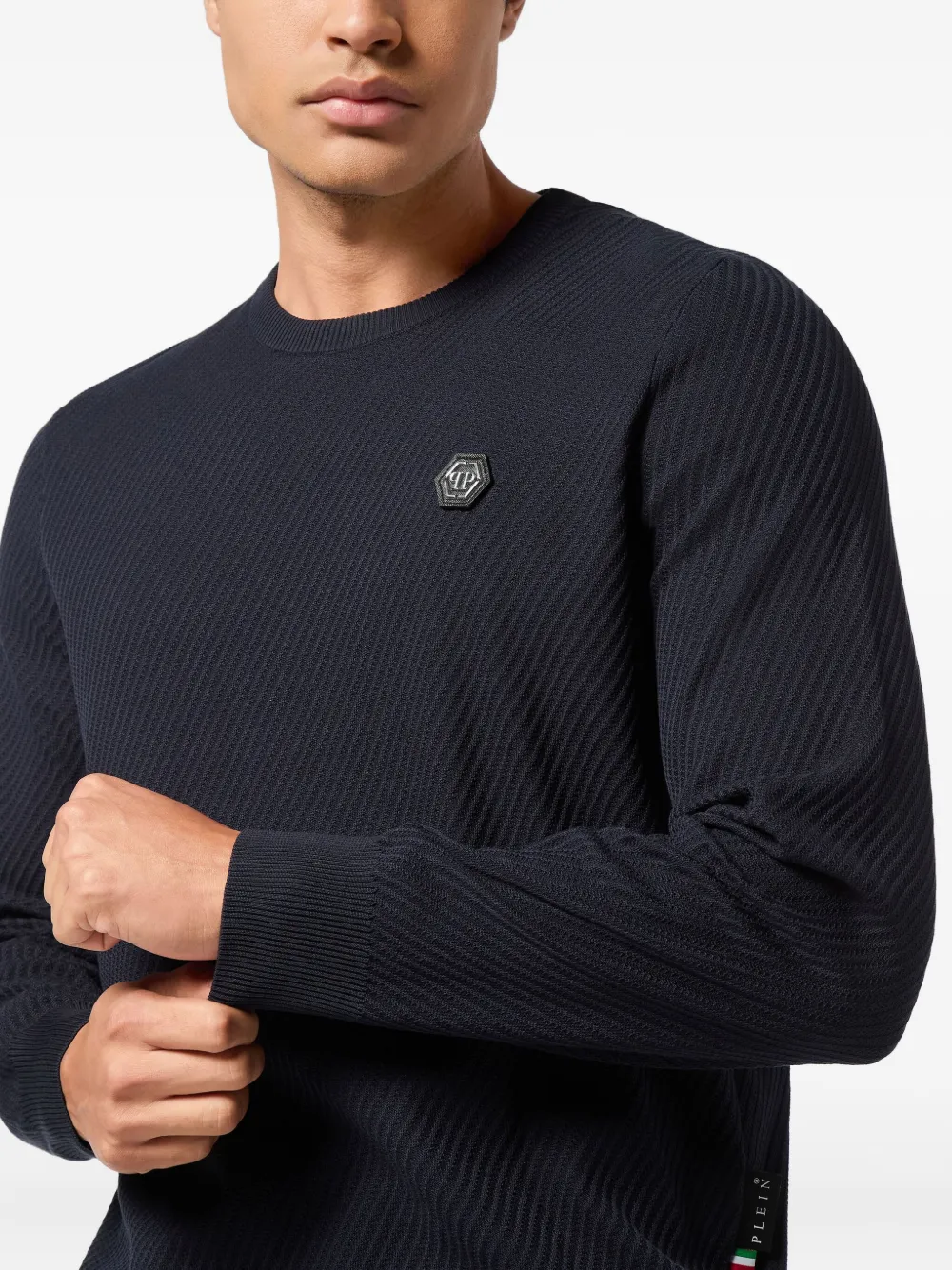 Philipp Plein Geribbelde trui met logodetail Blauw