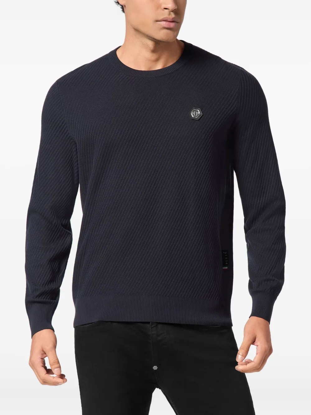 Philipp Plein Geribbelde trui met logodetail Blauw